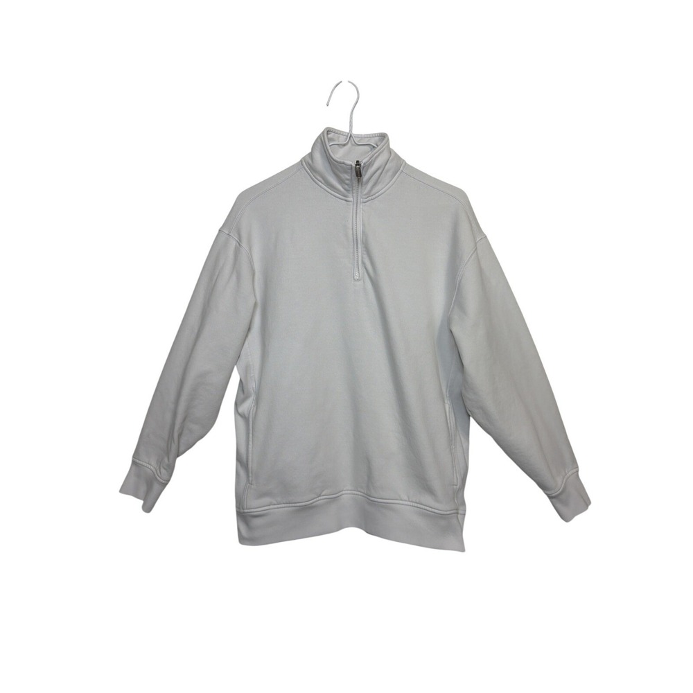 Athleta Quarter Zip Sweatshirt Womens XS Light Gray Cotton Blend Pullover Pocket